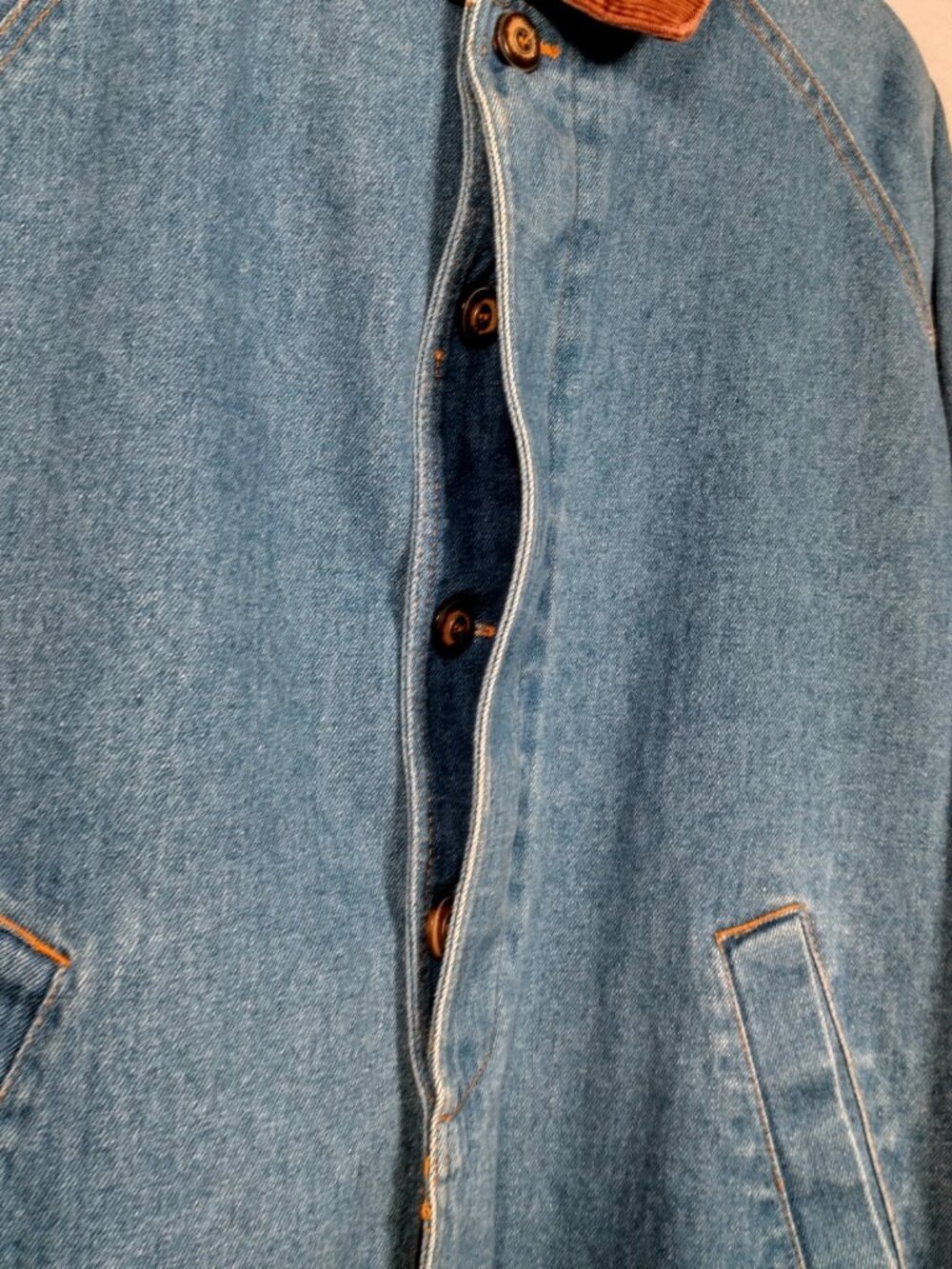 Vintage Denim Jean Jacket Barn Coat Women L XL Brown Corduroy Collar - Picture 11 of 16